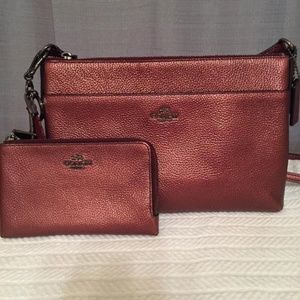COACH Metallic Pebble Leather Crossbody and Wallet
